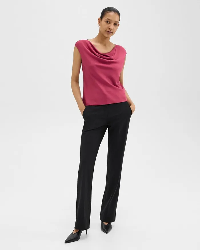 Women Tops Theory Cowl Neck Top In Silk Georgette Deep Rose