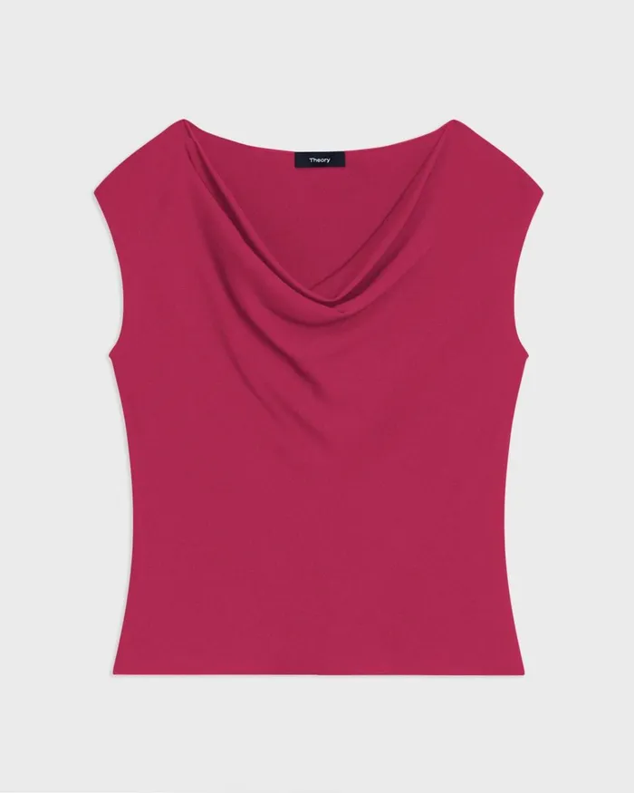 Women Tops Theory Cowl Neck Top In Silk Georgette Deep Rose