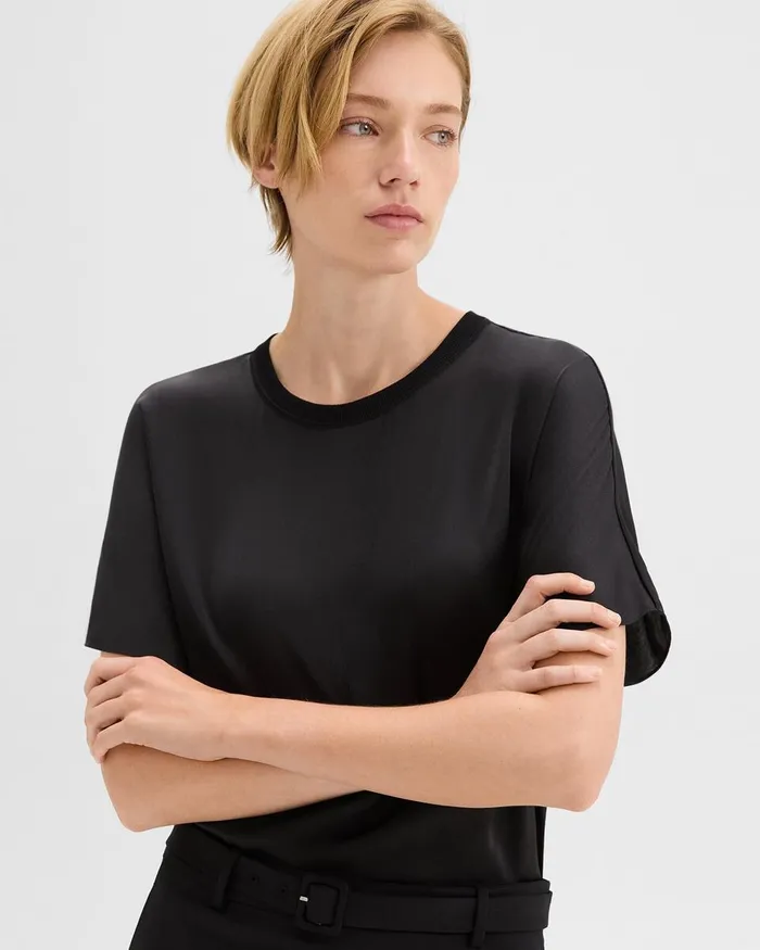 Women Tops Theory Dolman Sleeve Tee In Recycled Satin Black
