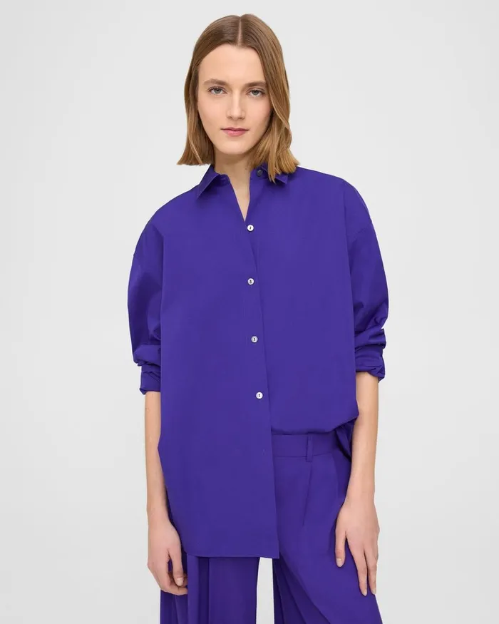 Women Tops Theory Oversized Shirt In Cotton Blue Iris