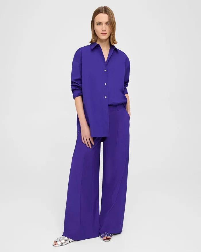 Women Tops Theory Oversized Shirt In Cotton Blue Iris