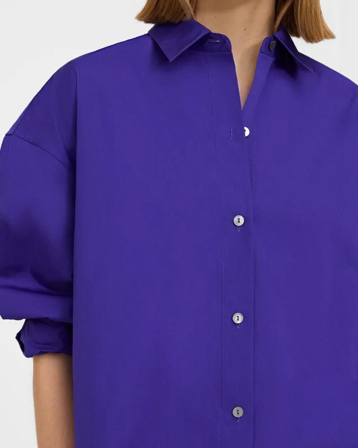 Women Tops Theory Oversized Shirt In Cotton Blue Iris