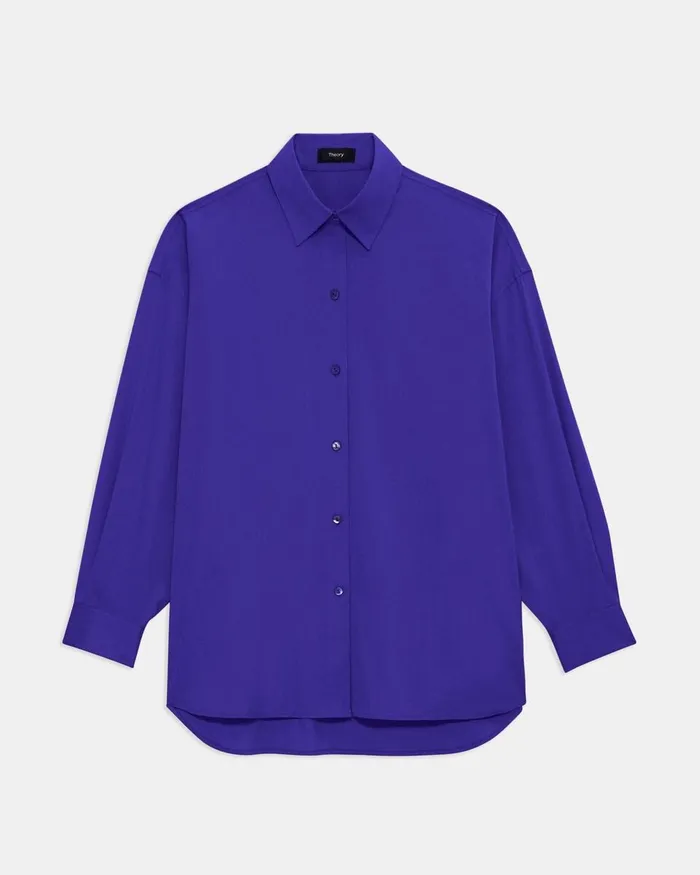 Women Tops Theory Oversized Shirt In Cotton Blue Iris