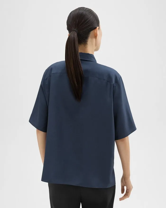Women Tops Theory ShortSleeve Silk Popover Shirt Eclipse