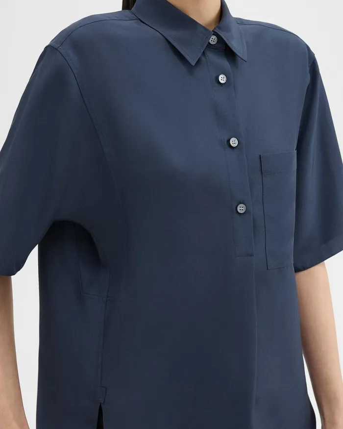 Women Tops Theory ShortSleeve Silk Popover Shirt Eclipse