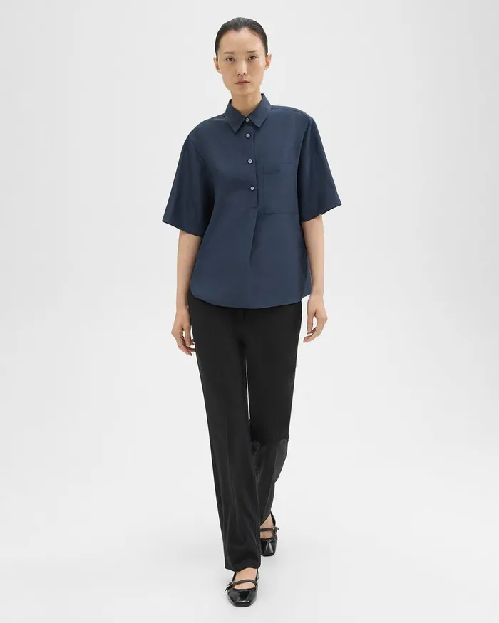 Women Tops Theory ShortSleeve Silk Popover Shirt Eclipse