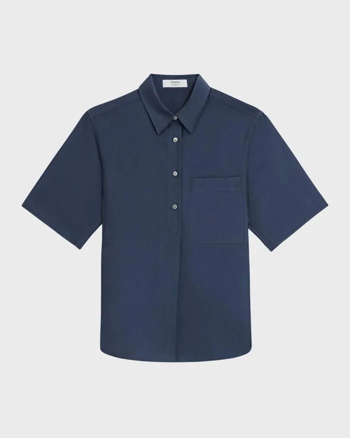 Women Tops Theory ShortSleeve Silk Popover Shirt Eclipse