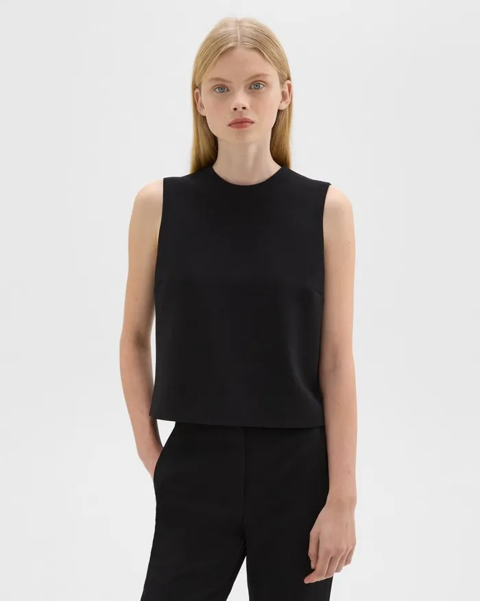 Women Tops Theory Sleeveless Crewneck Top In Admiral Crepe Black
