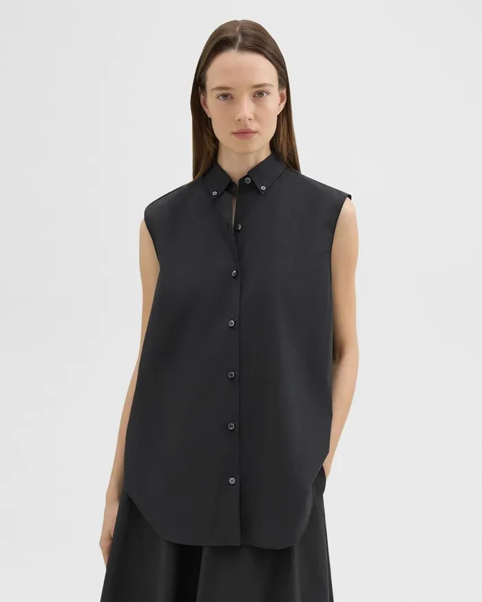 Women Tops Theory Sleeveless Shirt In CottonBlend Black