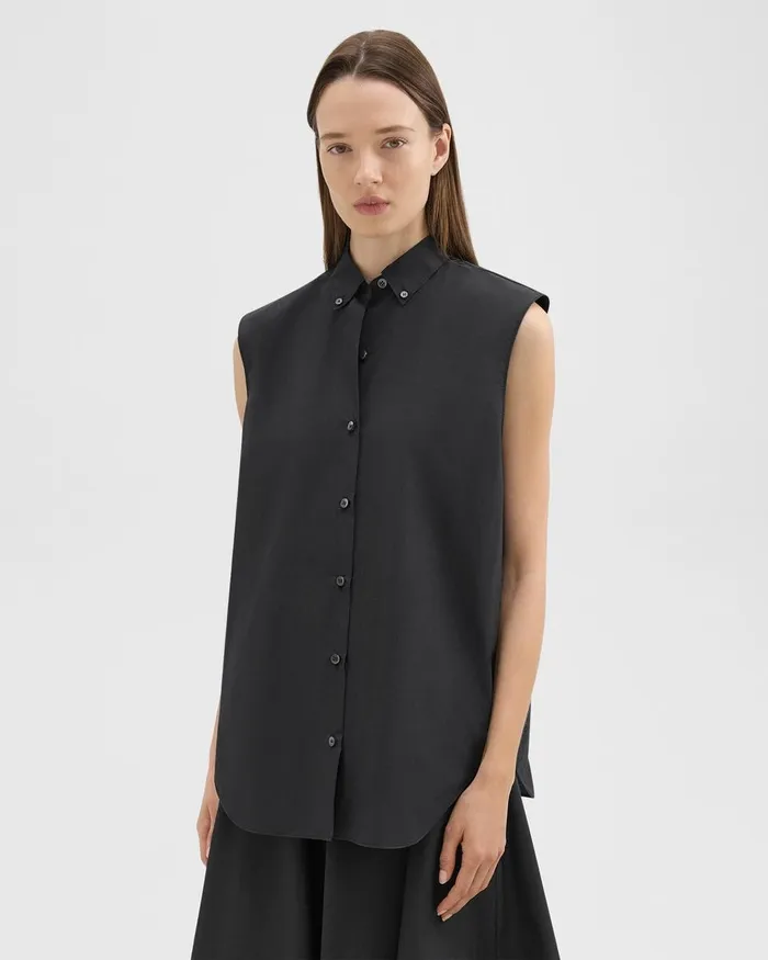 Women Tops Theory Sleeveless Shirt In CottonBlend Black