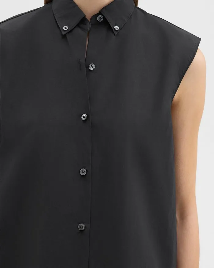 Women Tops Theory Sleeveless Shirt In CottonBlend Black