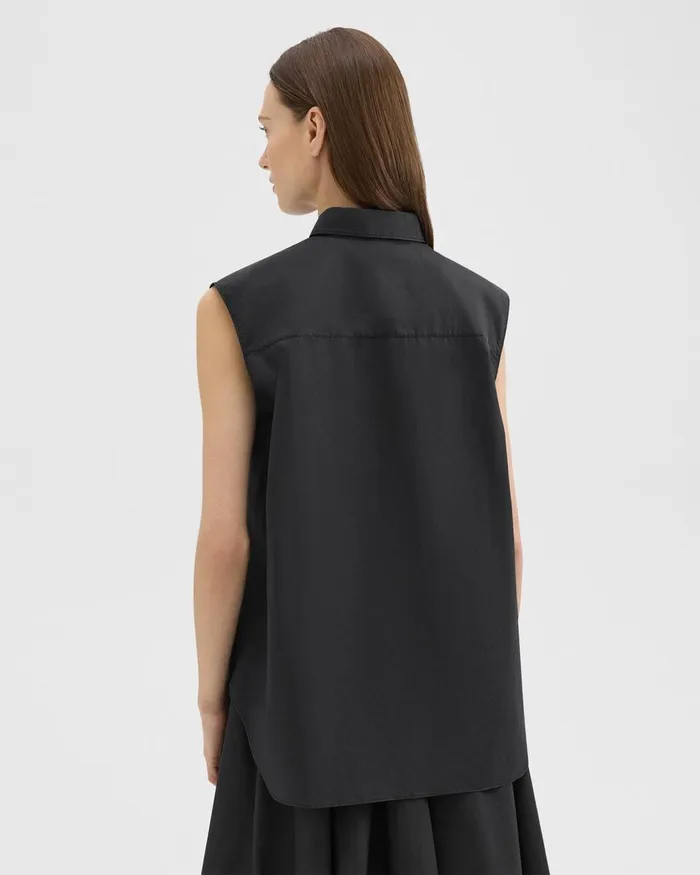 Women Tops Theory Sleeveless Shirt In CottonBlend Black