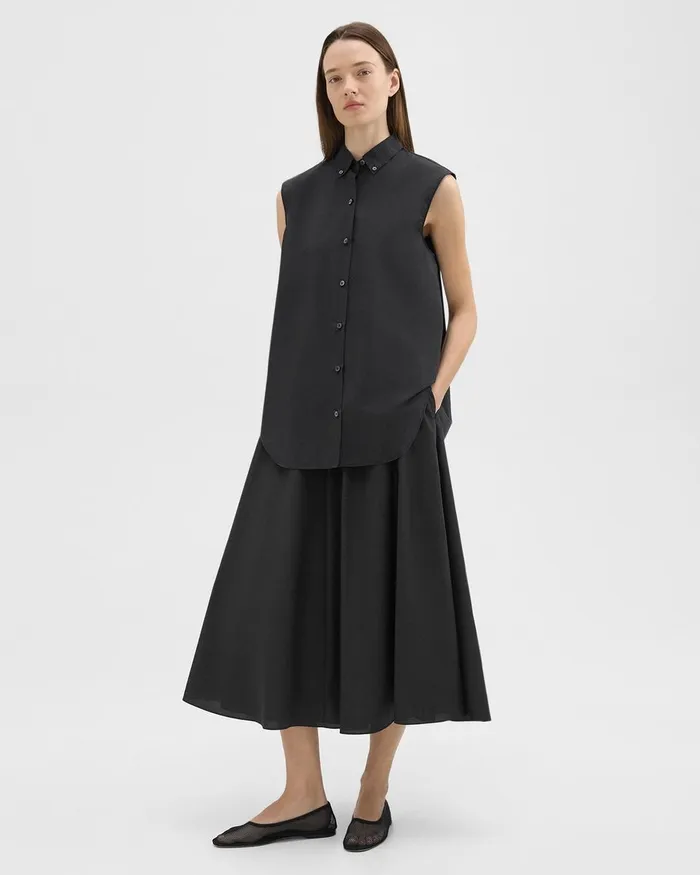 Women Tops Theory Sleeveless Shirt In CottonBlend Black