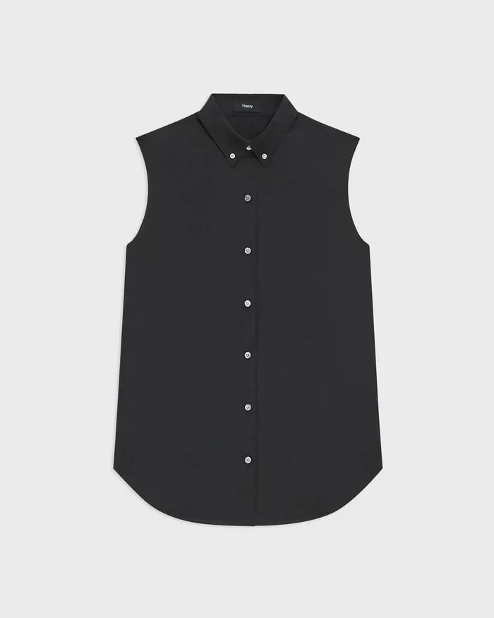 Women Tops Theory Sleeveless Shirt In CottonBlend Black