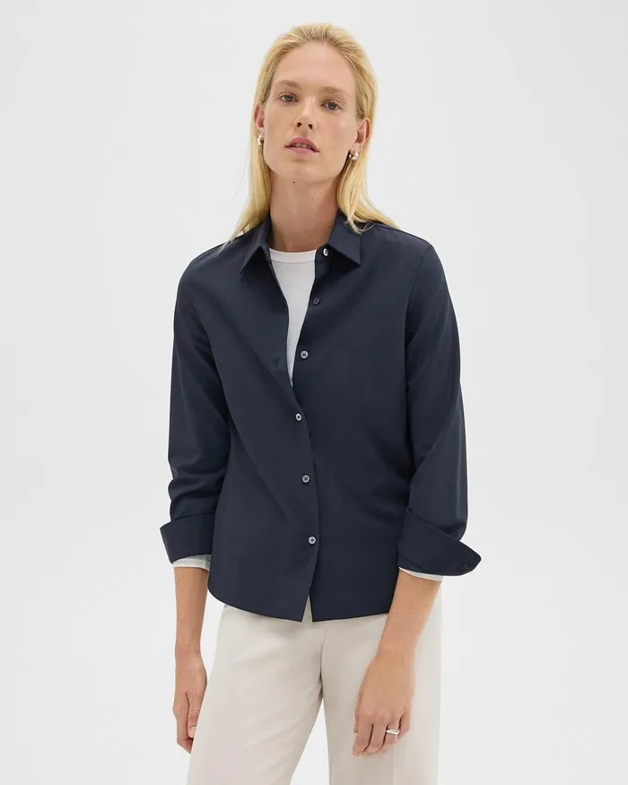 Women Tops Theory Straight Shirt In Good Wool Nocturne Navy