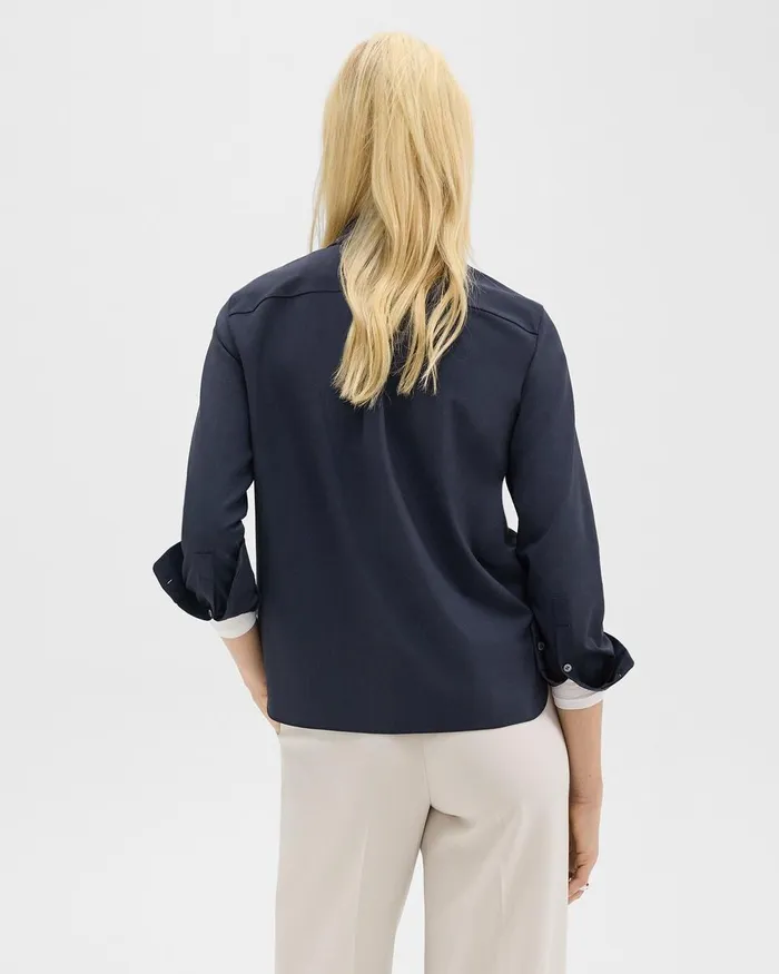 Women Tops Theory Straight Shirt In Good Wool Nocturne Navy