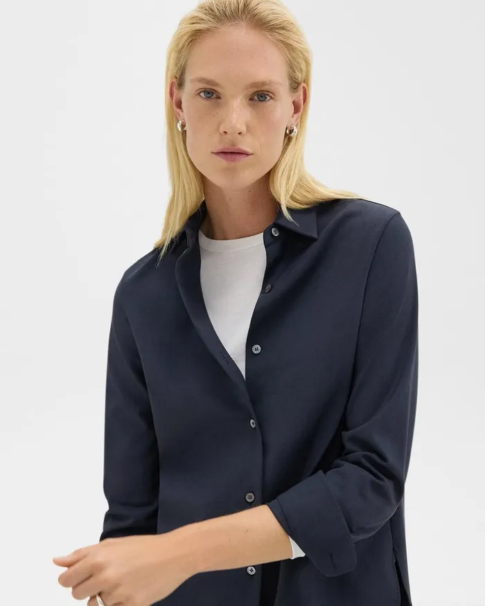 Women Tops Theory Straight Shirt In Good Wool Nocturne Navy