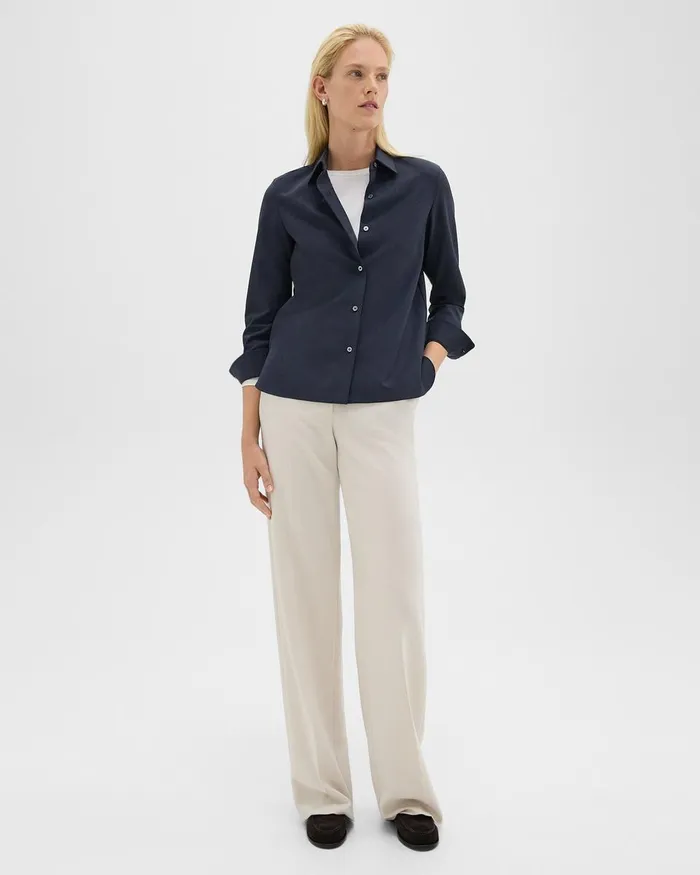 Women Tops Theory Straight Shirt In Good Wool Nocturne Navy