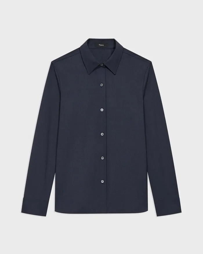 Women Tops Theory Straight Shirt In Good Wool Nocturne Navy