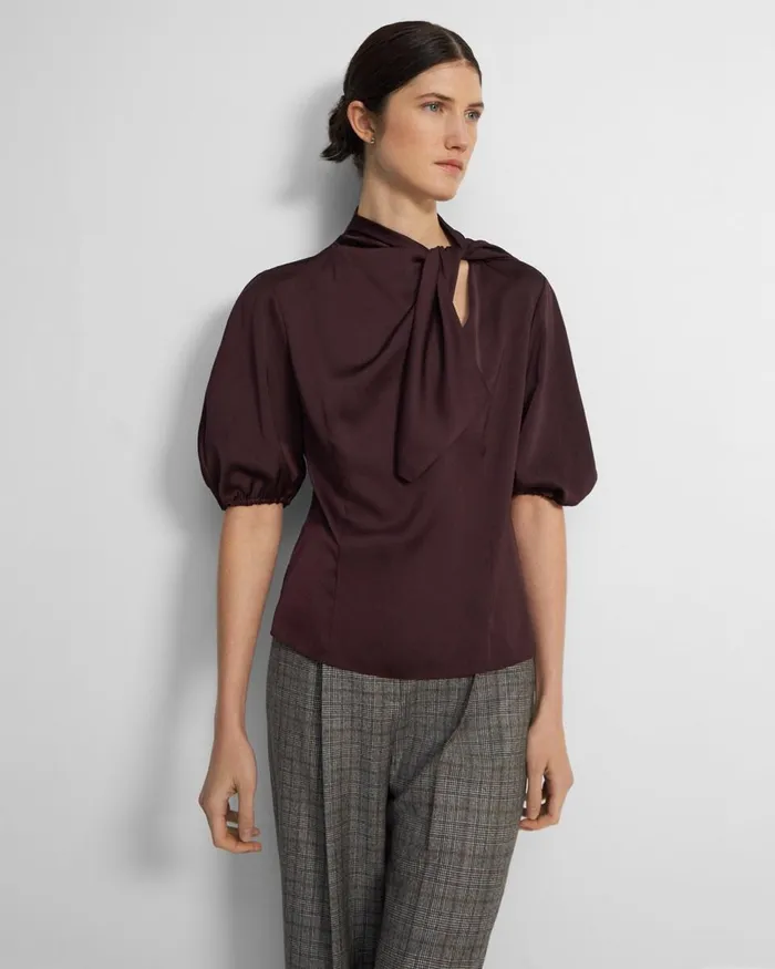 Women Tops Theory Twisted Scarf Top In Recycled Satin Merlot