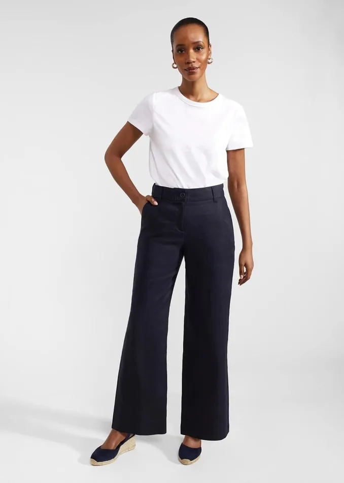 Women Trousers Hobbs Lynn Linen Trousers Navy