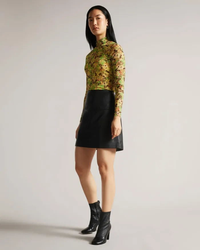 Women VALIAT 8211 ALine Leather Mini Skirt Black Ted Baker Skirts
