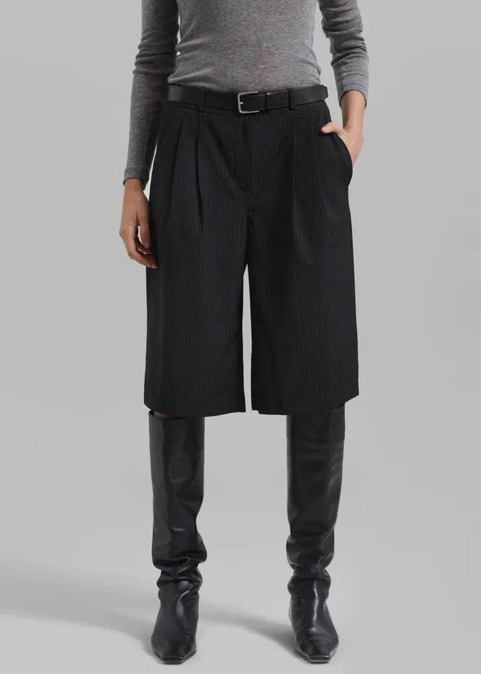 Women Wilma Pleated Bermuda Shorts 8211 Black Pinstripe The Frankie Shop Bottoms
