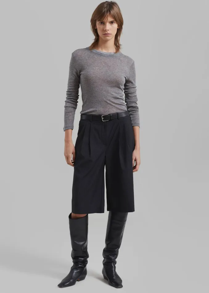 Women Wilma Pleated Bermuda Shorts 8211 Black Pinstripe The Frankie Shop Bottoms