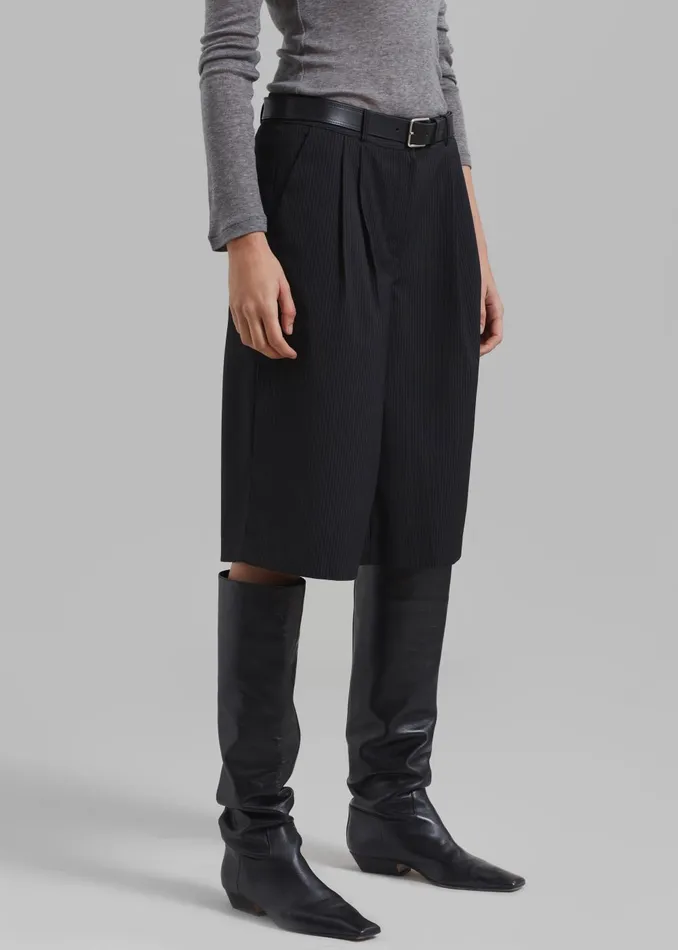 Women Wilma Pleated Bermuda Shorts 8211 Black Pinstripe The Frankie Shop Bottoms