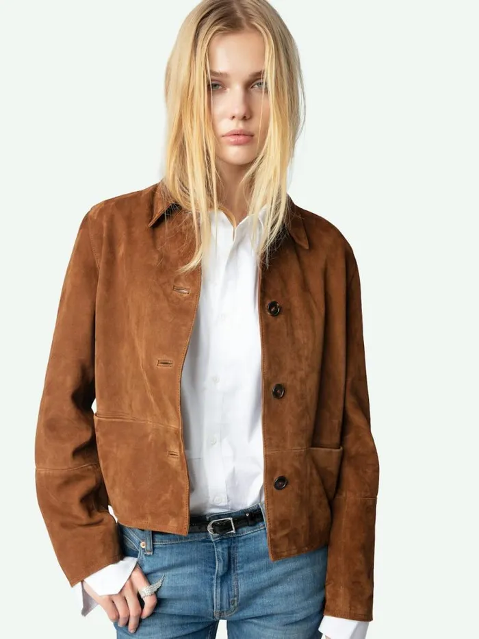 Women Zadig and Voltaire Jackets and Coats Lessa Suede Jacket Cognac