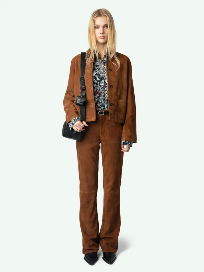 Women Zadig and Voltaire Pants and Shorts Pistol Suede Pants Cognac