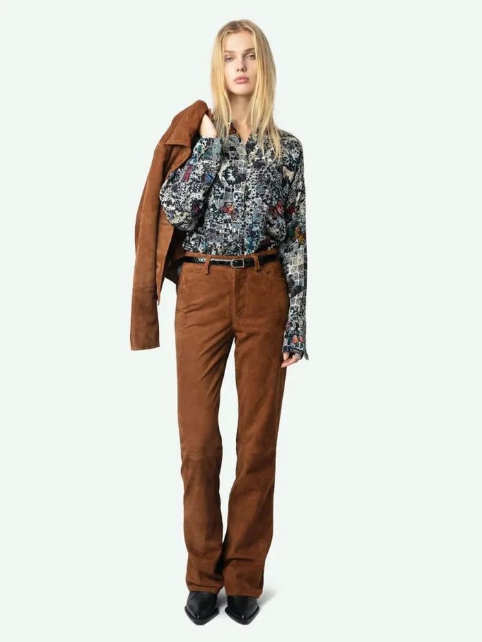 Women Zadig and Voltaire Pants and Shorts Pistol Suede Pants Cognac Women Zadig and Voltaire Pants and Shorts Pistol Suede Pants Cognac