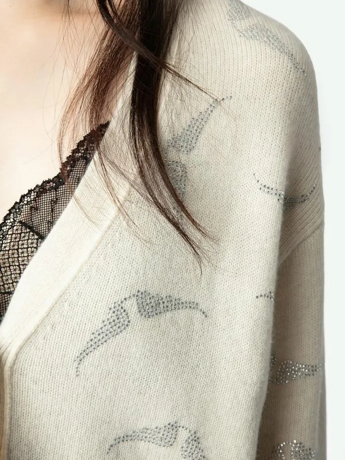 Women Zadig and Voltaire Sweaters and Cardigans Mirka Diamant Wings Cashmere Cardigan Flake