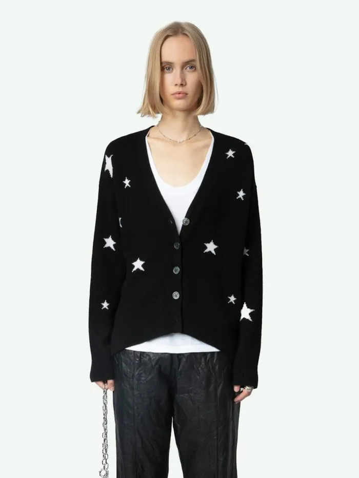 Women Zadig and Voltaire Sweaters and Cardigans Mirka Stars Cashmere Cardigan Black Women Zadig and Voltaire Sweaters and Cardigans Mirka Stars Cashmere Cardigan Black