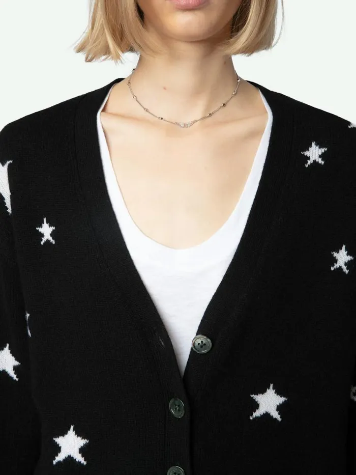Women Zadig and Voltaire Sweaters and Cardigans Mirka Stars Cashmere Cardigan Black Women Zadig and Voltaire Sweaters and Cardigans Mirka Stars Cashmere Cardigan Black