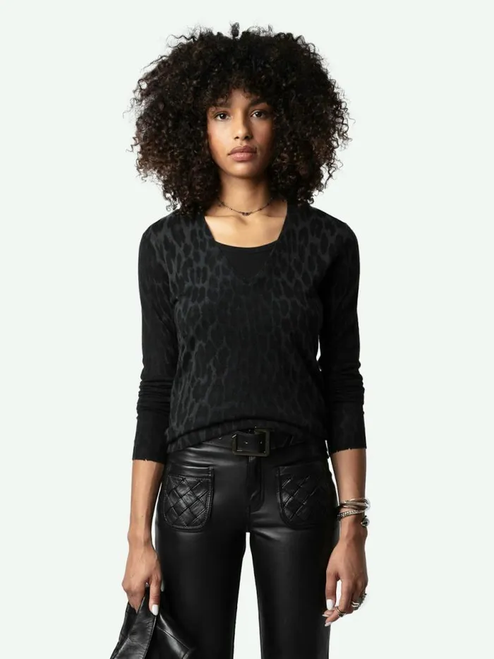 Women Zadig and Voltaire Sweaters and Cardigans Rivy Leopard Cashmere Sweater Peaks Women Zadig and Voltaire Sweaters and Cardigans Rivy Leopard Cashmere Sweater Peaks