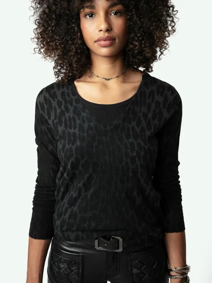 Women Zadig and Voltaire Sweaters and Cardigans Rivy Leopard Cashmere Sweater Peaks Women Zadig and Voltaire Sweaters and Cardigans Rivy Leopard Cashmere Sweater Peaks