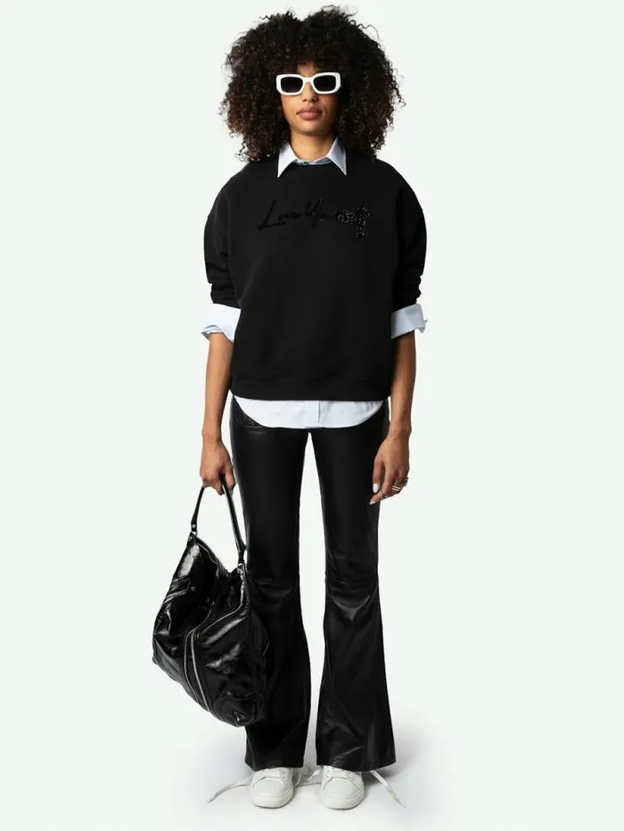 Women Zadig and Voltaire Sweatshirts and Hoodies Oscar Love Yourself Diamant Sweatshirt Black