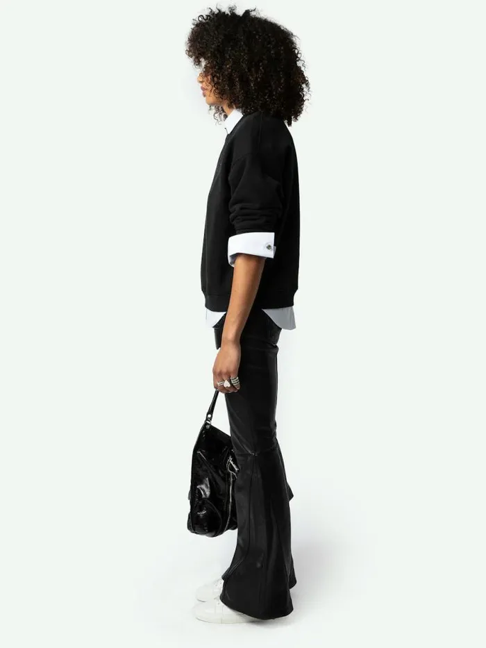 Women Zadig and Voltaire Sweatshirts and Hoodies Oscar Love Yourself Diamant Sweatshirt Black