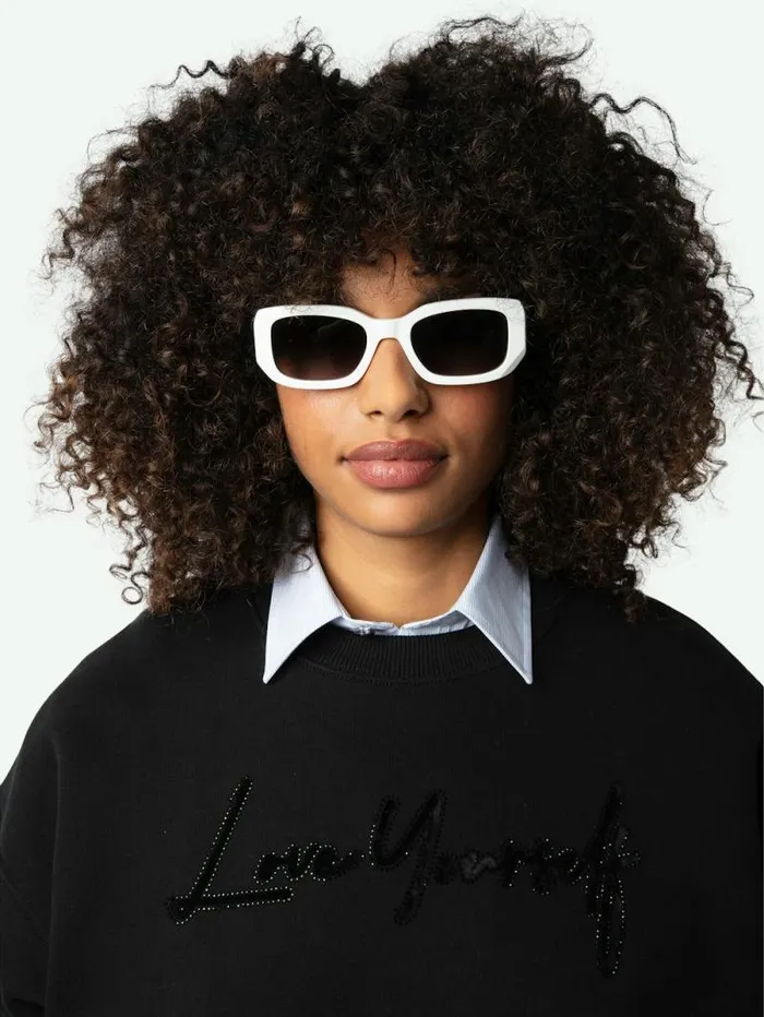 Women Zadig and Voltaire Sweatshirts and Hoodies Oscar Love Yourself Diamant Sweatshirt Black