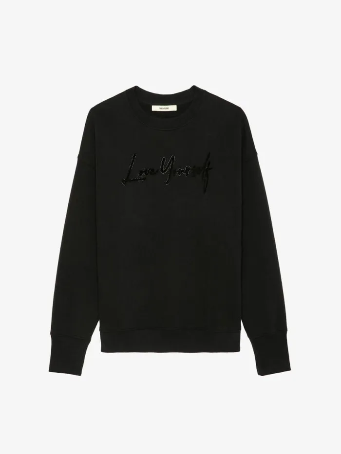Women Zadig and Voltaire Sweatshirts and Hoodies Oscar Love Yourself Diamant Sweatshirt Black