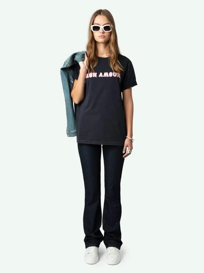 Women Zadig and Voltaire TShirts Edwin Mon Amour Tshirt Encre