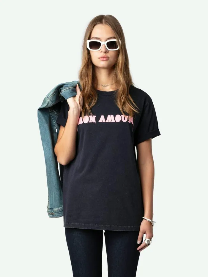 Women Zadig and Voltaire TShirts Edwin Mon Amour Tshirt Encre