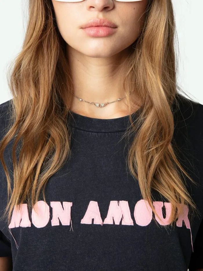Women Zadig and Voltaire TShirts Edwin Mon Amour Tshirt Encre
