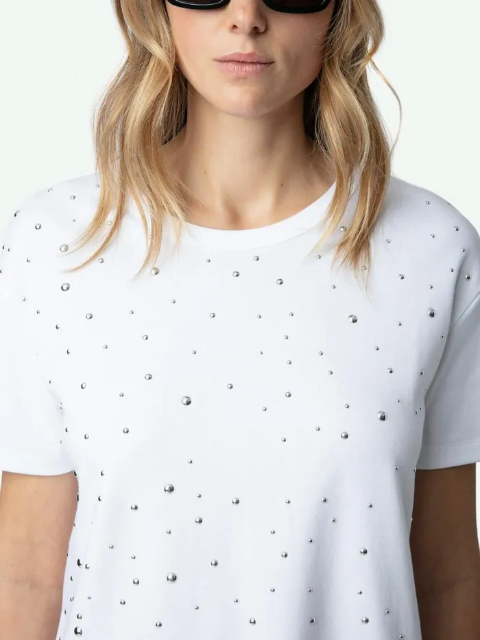 Women Zadig and Voltaire TShirts Marta Studded Tshirt White Women Zadig and Voltaire TShirts Marta Studded Tshirt White
