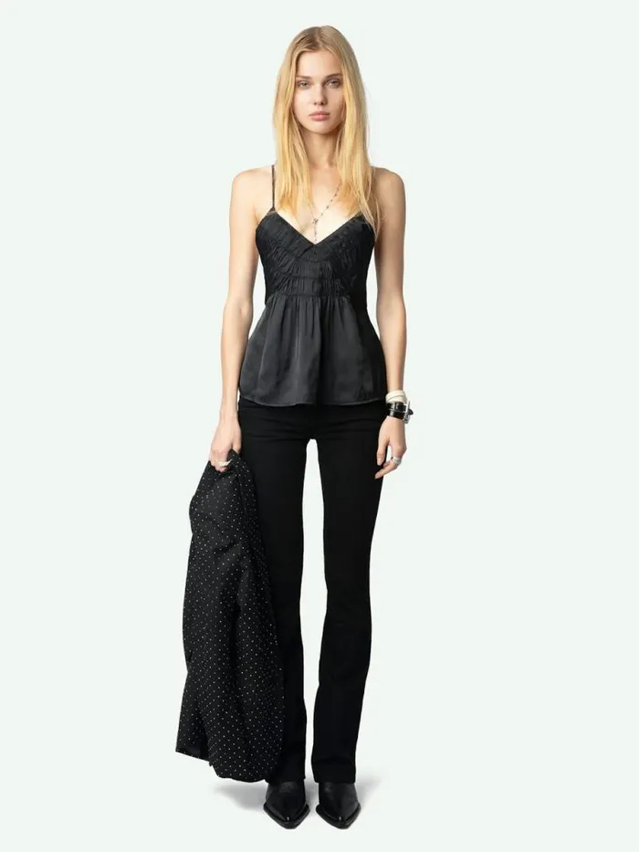 Women Zadig and Voltaire Tops and Shirts Cayonne Satin Camisole Black