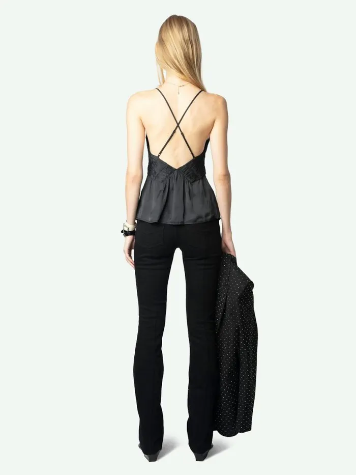 Women Zadig and Voltaire Tops and Shirts Cayonne Satin Camisole Black Women Zadig and Voltaire Tops and Shirts Cayonne Satin Camisole Black