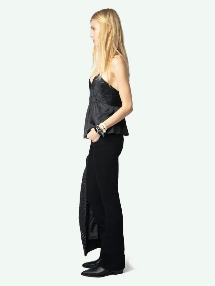 Women Zadig and Voltaire Tops and Shirts Cayonne Satin Camisole Black Women Zadig and Voltaire Tops and Shirts Cayonne Satin Camisole Black