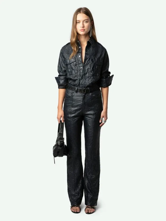 Women Zadig and Voltaire Tops and Shirts Taska Leather Shirt Encre