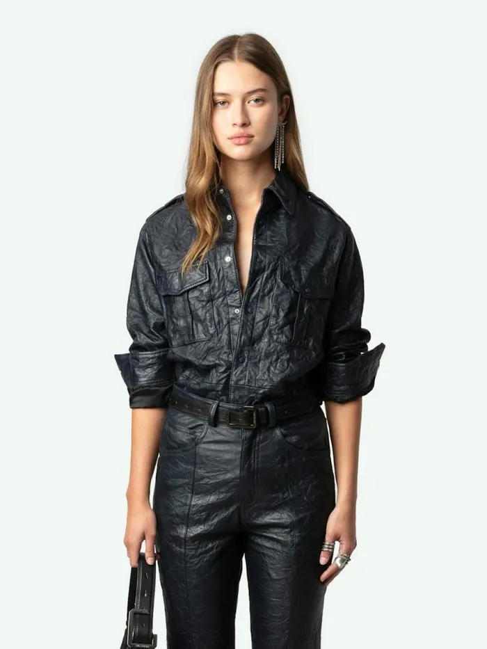 Women Zadig and Voltaire Tops and Shirts Taska Leather Shirt Encre